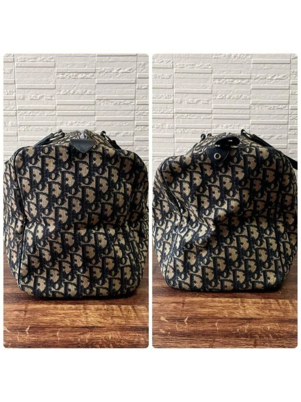 Dior Trotter Canvas Leather Boston Hand Bag All Over Pattern